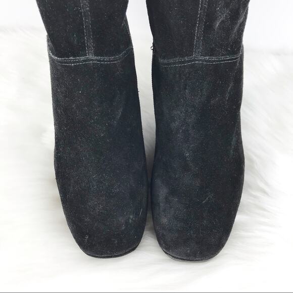 DVF Diane Von Furstenberg Black Suede Leather Knee High Wedge Boots - Picture 6 of 11